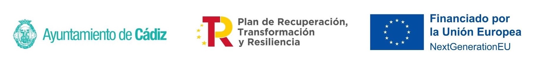 Logotipos fondos Next Generation, Ayuntamiento de Cádiz y Plan Recuperación,Transformación y Resilencia